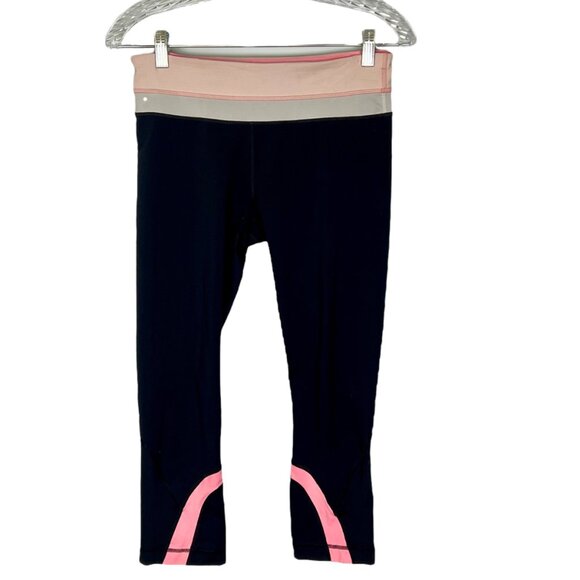 Lululemon Run Inspire Crop II Leggings Black Peach Coral Pink size 6 - Picture 1 of 11